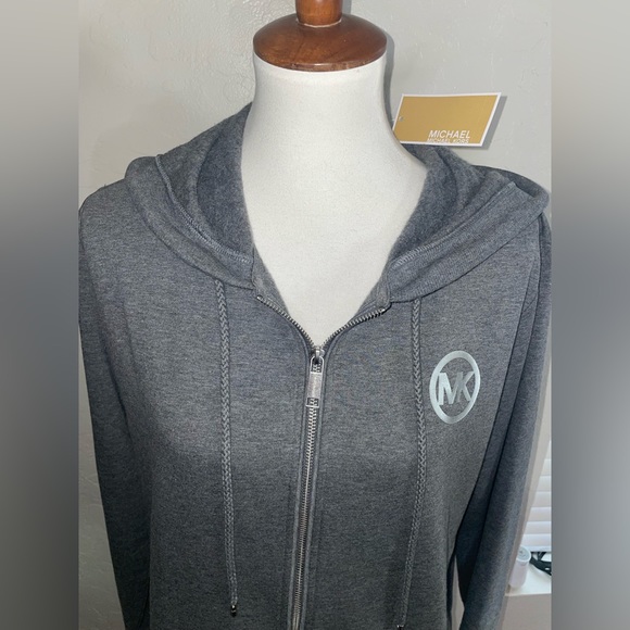 New! Michael Kors Metallic Logo Fleece Zip Hoodie Sizes L &XL🩶Derby Gray - Picture 5 of 10